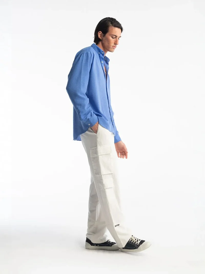 Giesto Maya Blue GIESTO Oversized Button-Up Long Sleeve Shirt for Men | Best Price UAE